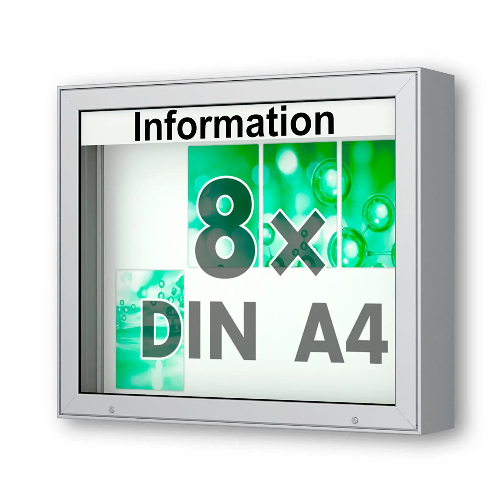 8 x DIN A4 Schaukasten Plenum eckig - der "Klassiker" - 210mm Bautiefe - Wandschaukasten mit optionaler LED-Beleuchtung