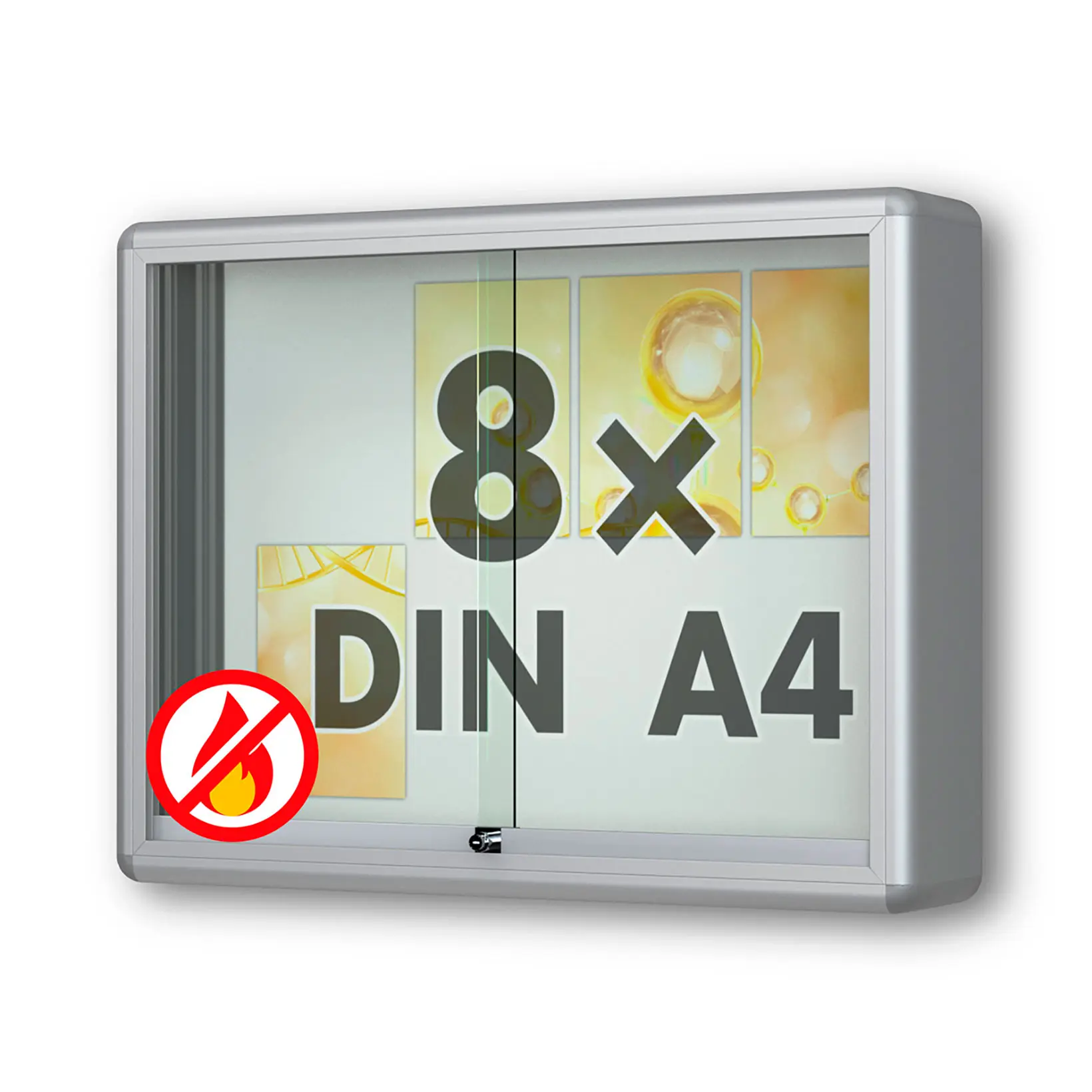 8 x DIN A4 Schaukasten Moveo - "die Schulvitrine" - 210 mm Bautiefe - mit Brandschutzklasse A1 - Rollengelagerte Schiebetüren✓ abschließbar✓ ESG-Sicherheitsglas✓